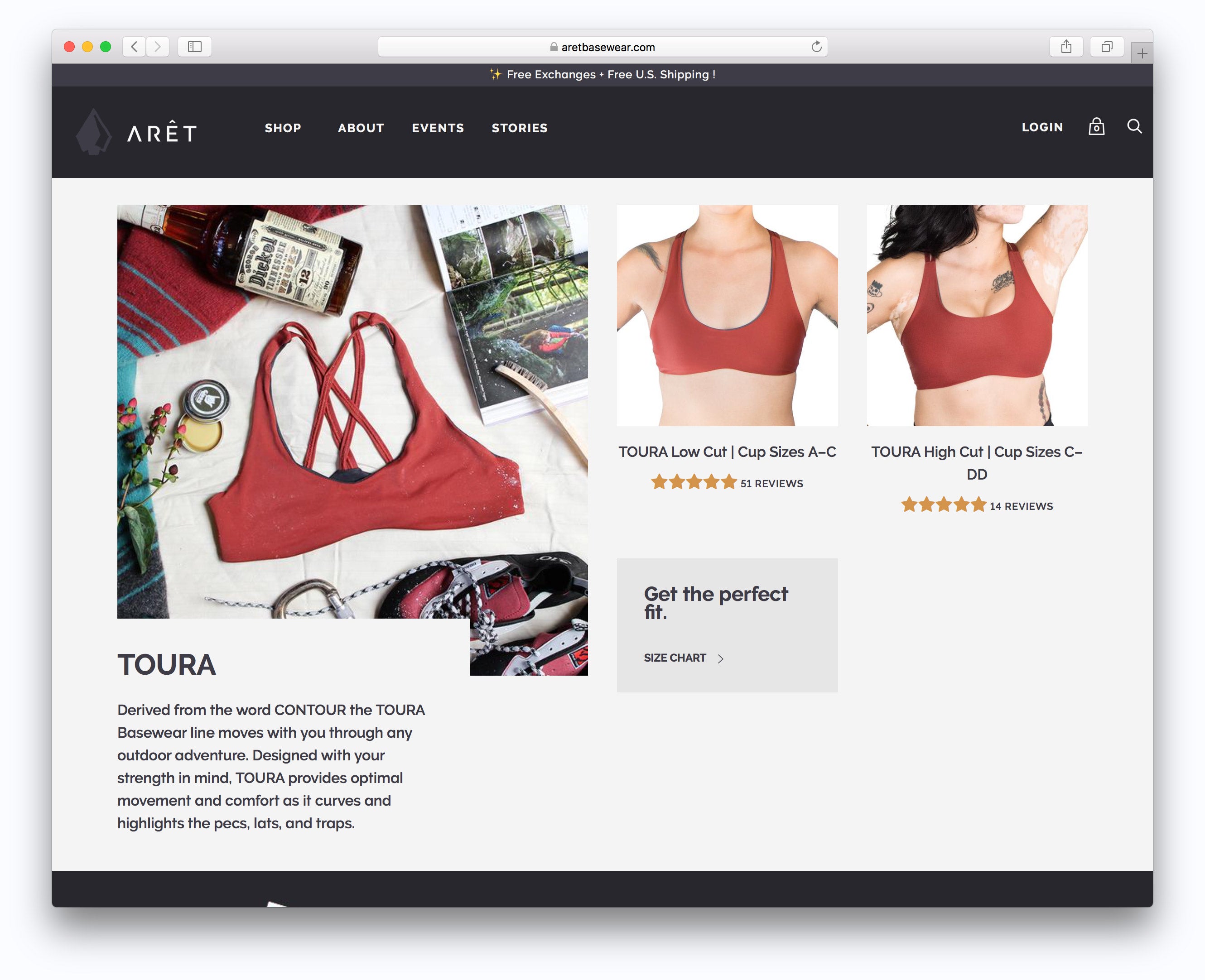 Aret Basewear homepage screenshot