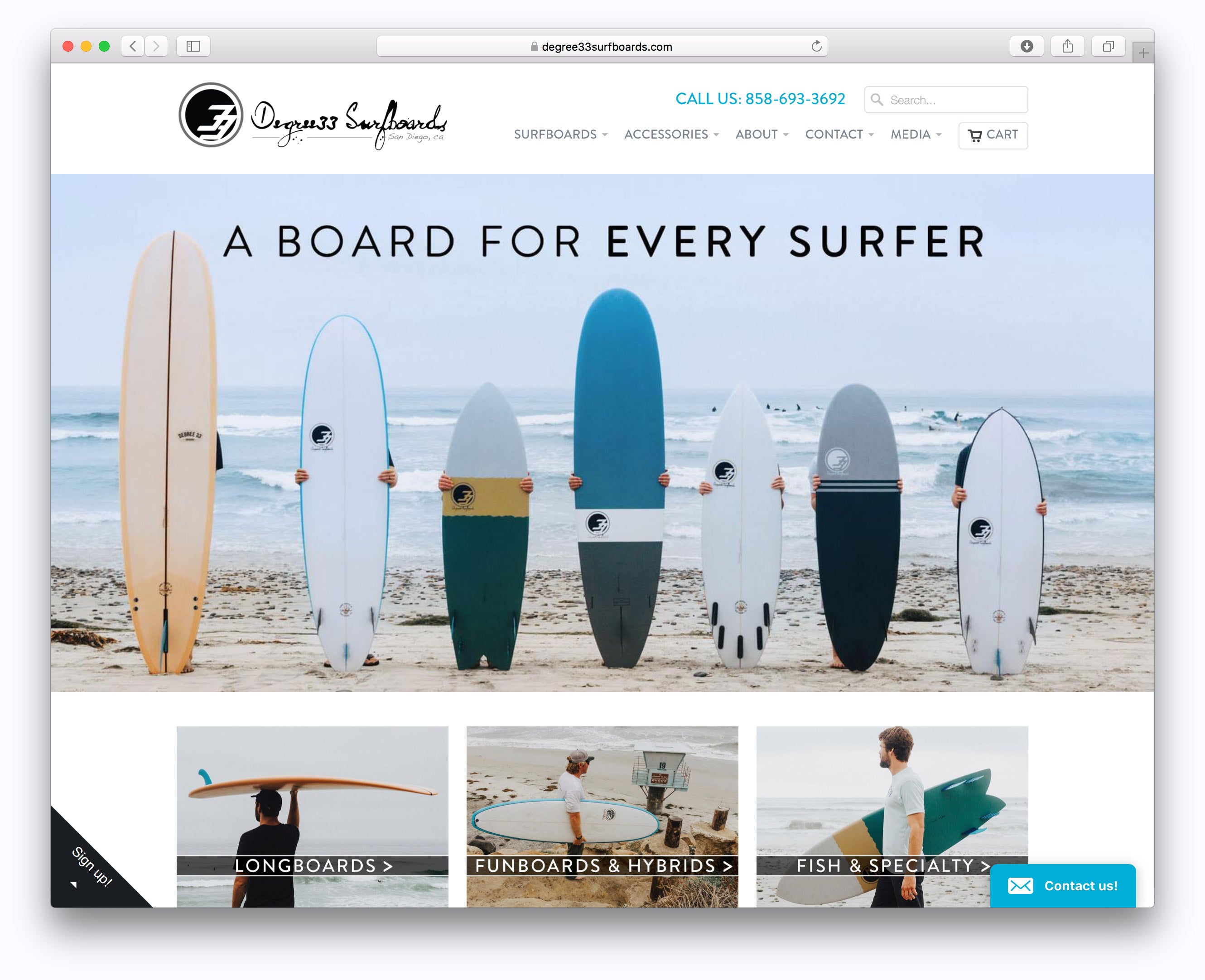 Degree 33 Surfboards homepage screenshot