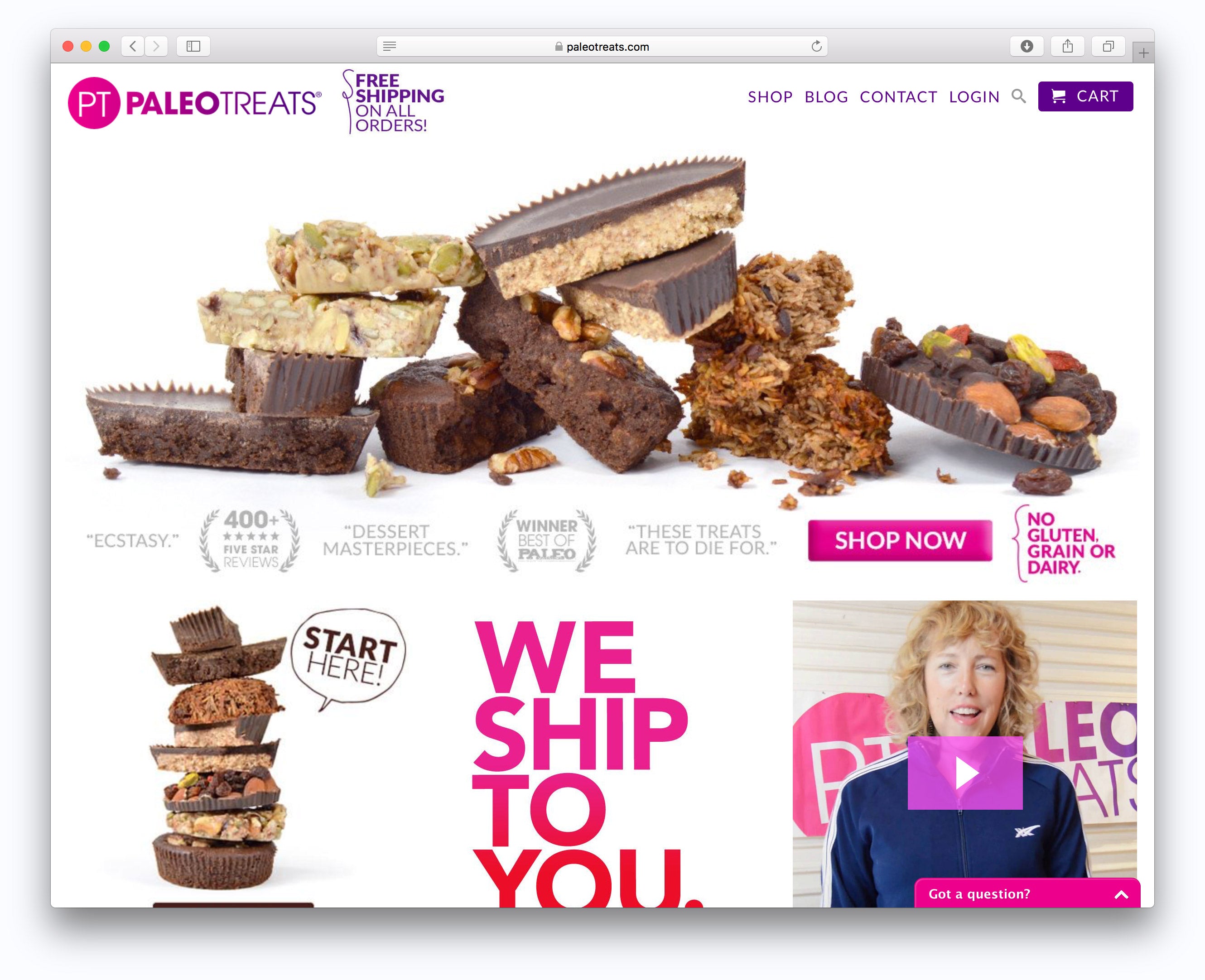 Paleo Treats homepage screenshot