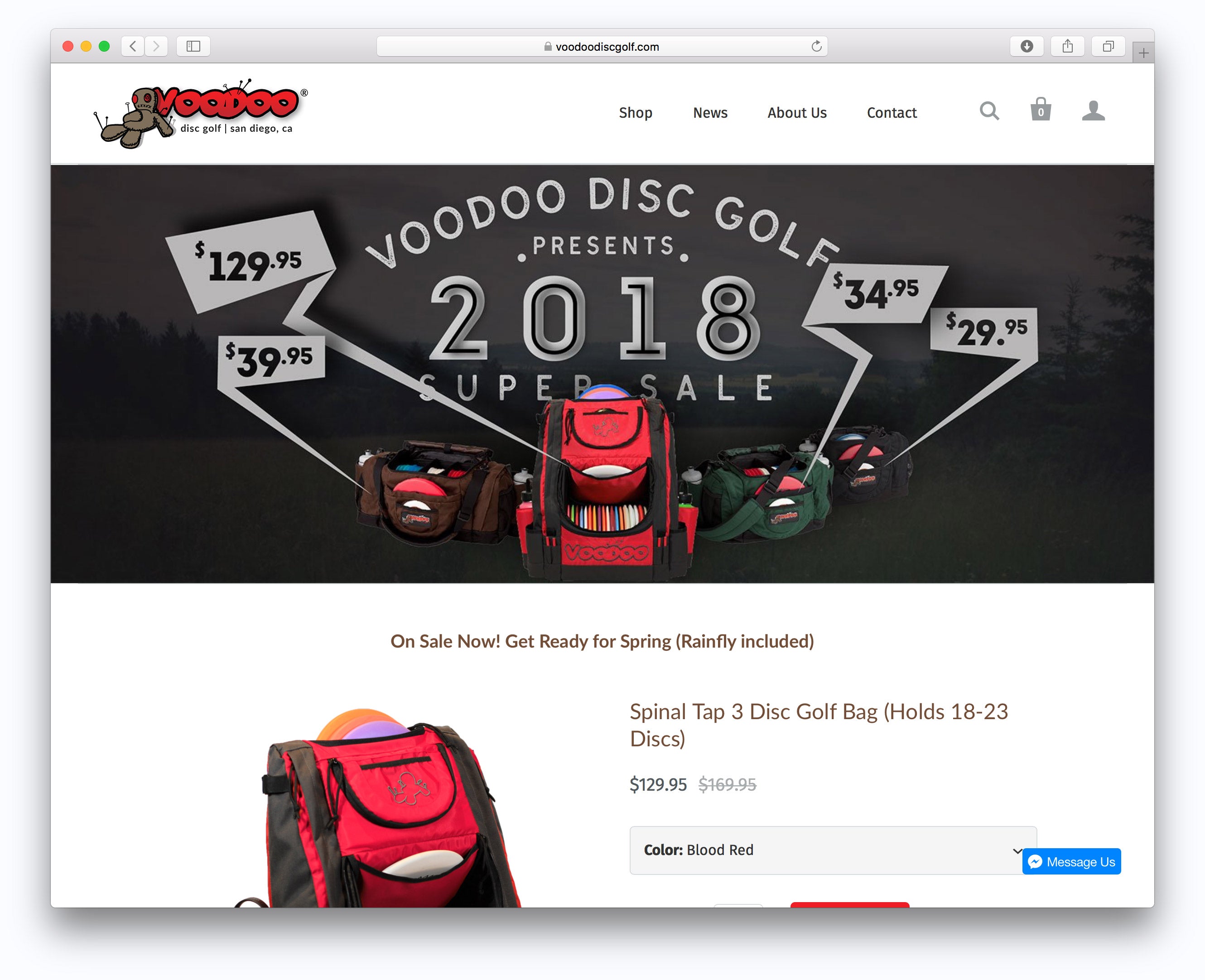 Voodoo Disc Golf homepage screenshot